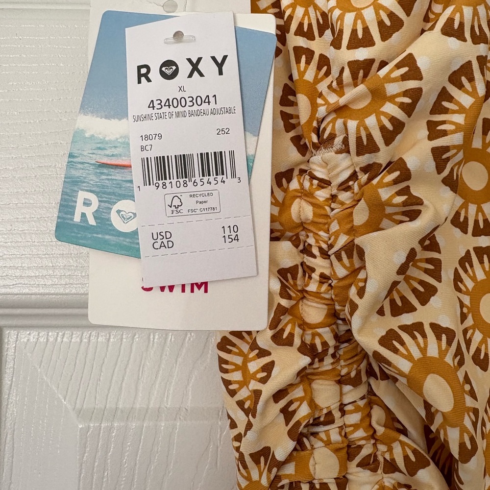NWT Roxy Cream and Mustard Floral Medallion One-Piece Swimsuit - Picture 4 of 9